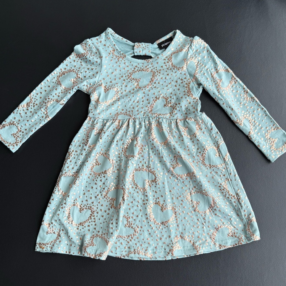 Picapino Charming Kids Dress in Light Blue with Gold Accents Size 3T - Picture 4 of 4